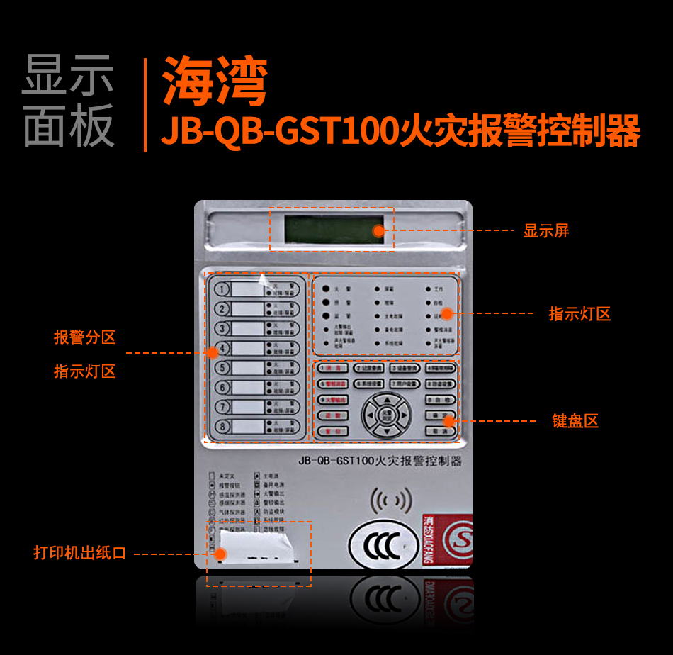 云南海灣JB-QB-GST100云南火災報警控制器顯示面板